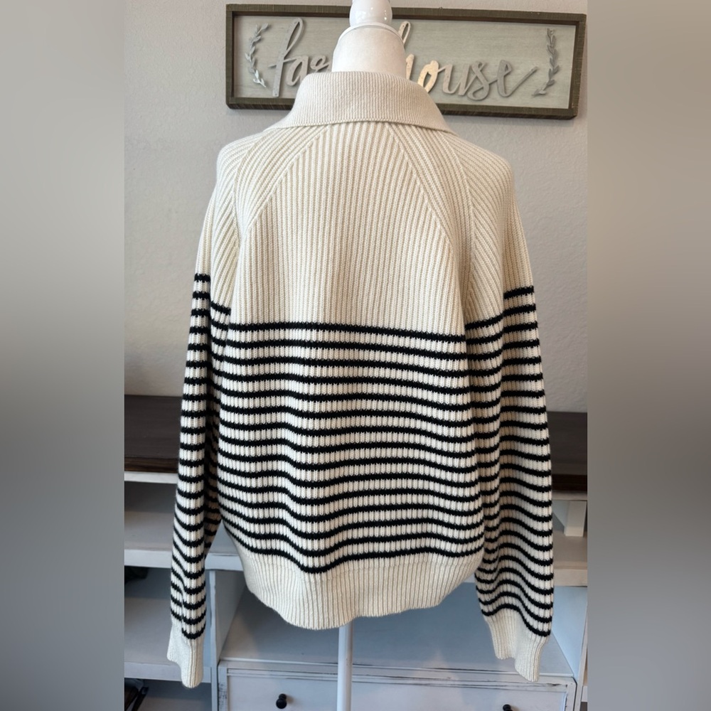 Tory Burch Striped 100% Wool Open Collar Sweater Collared Women's Size L - Picture 5 of 10